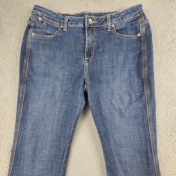 Wrangler Aura Women's Jeans Size 12 Tall Blue Denim Bootcut Stretch Embroidered - Picture 2 of 9